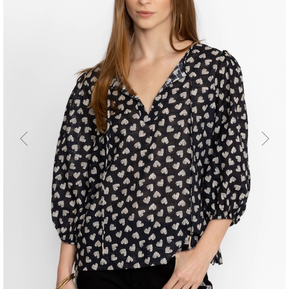 Johnny Was Couple Hearts Cotton Blouse size S